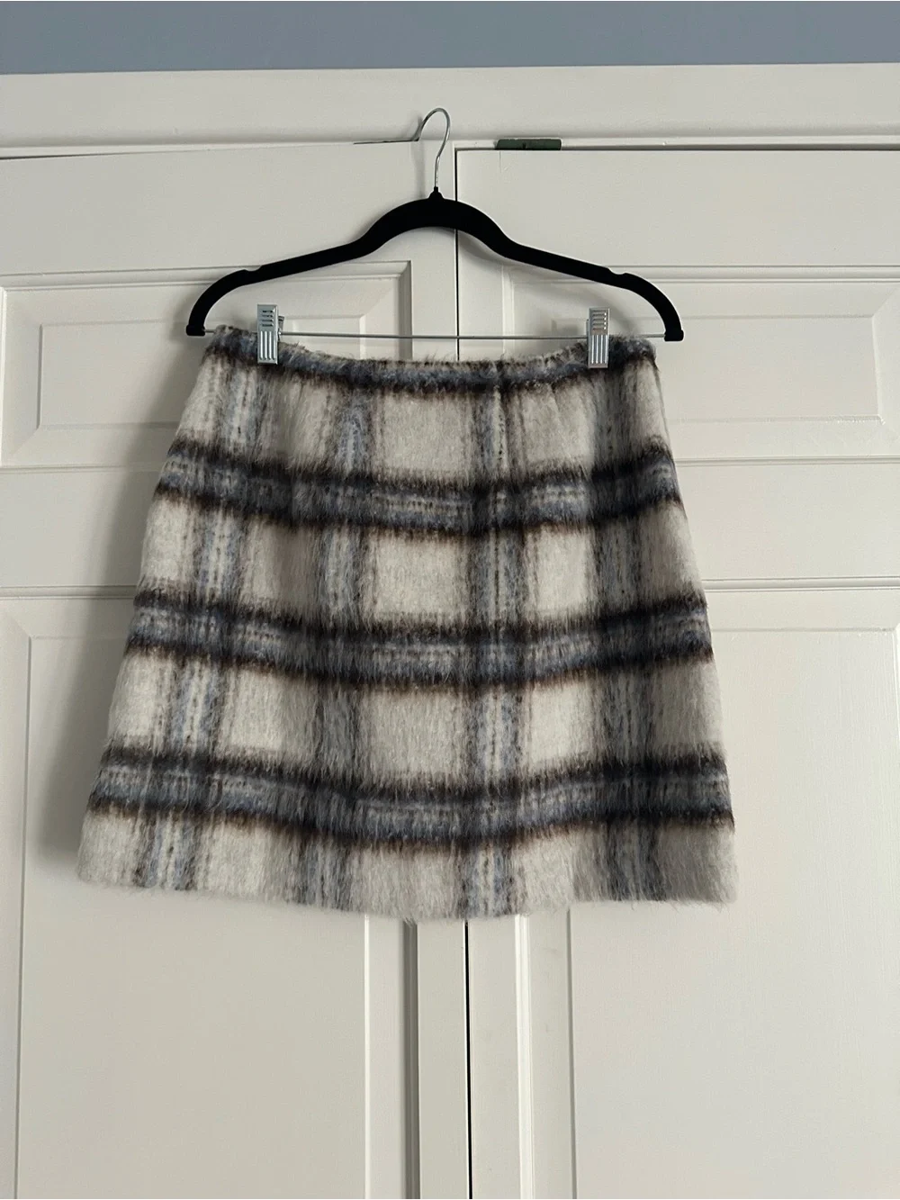 LOFT Cream and Gray Plaid Mini Skirt